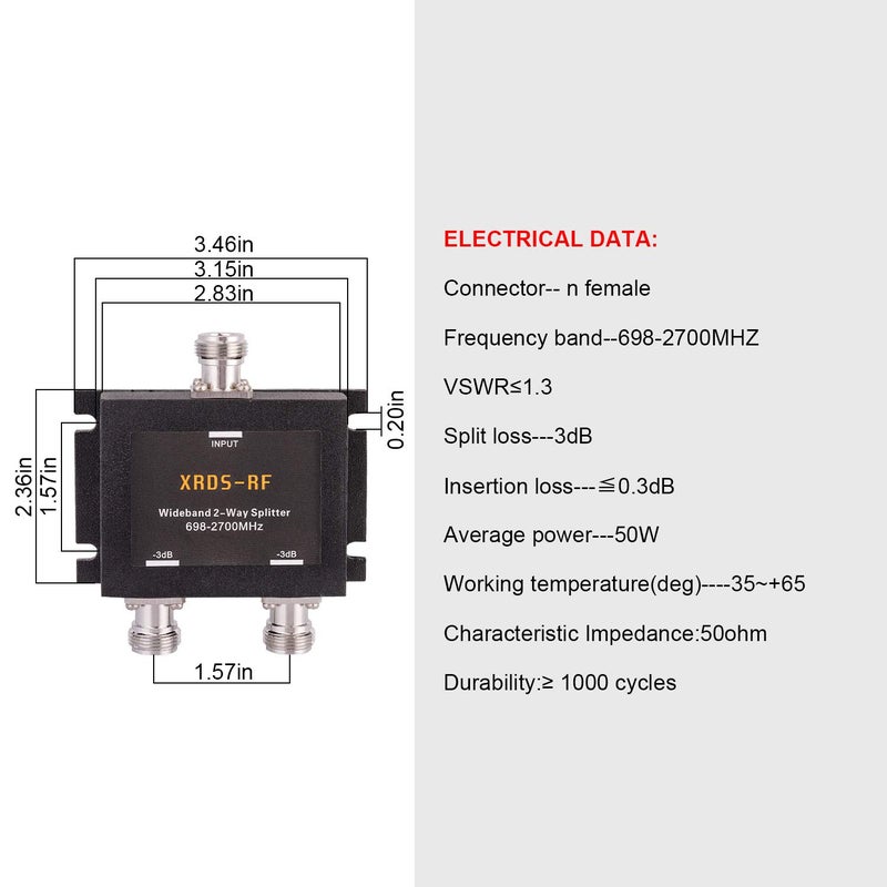 XRDS -RF Wide-Band 2 Way Splitter-3dB N Type Female-50 Ohm Cellular Signal Splitter for 4G/LTE System by XRDS-RF (NOT for TV) - Image 3